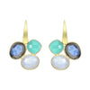 Sterling Silver Gold Plated Blue Mix Stone CZ Faceted Geometric Clustered Bar Stud Drop Earrings