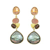 Sterling Silver Gold Plated Morganite, Labradorite & Peach Moonstone Teardrop and Oval Drop Earrings