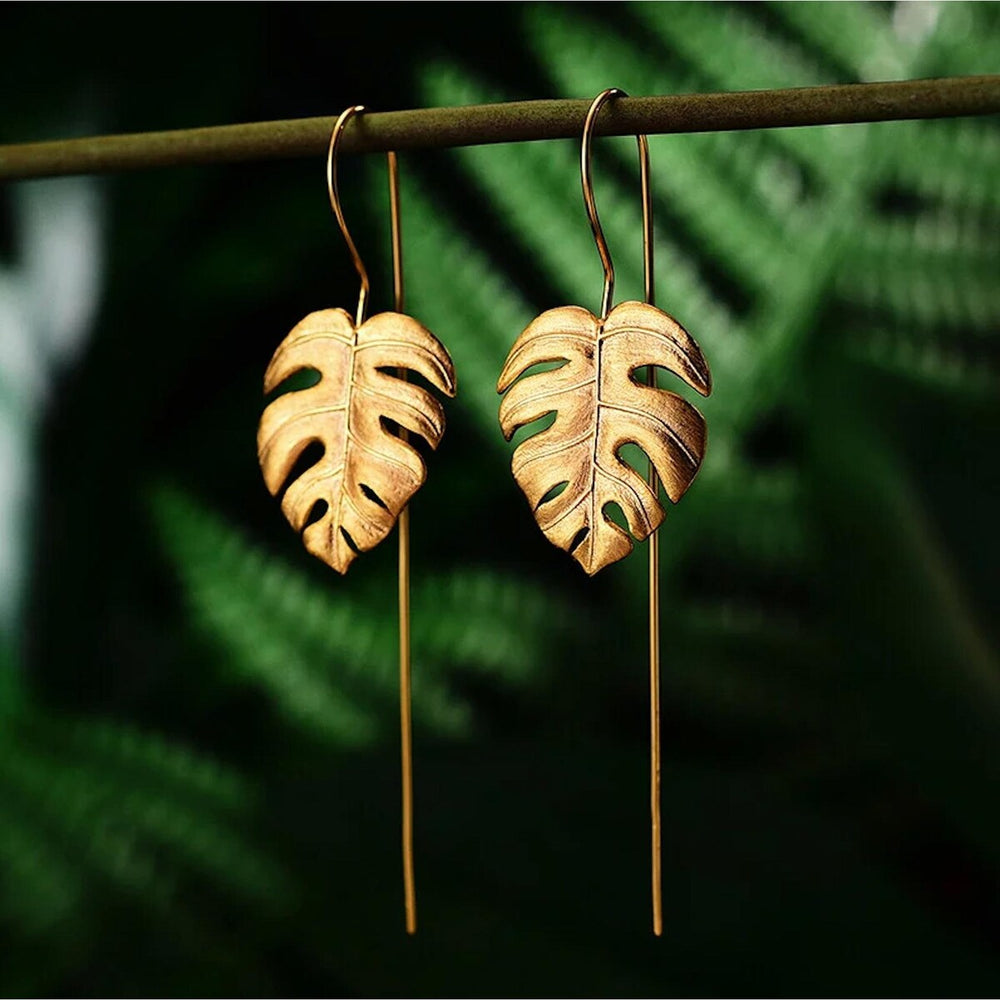 Sterling Silver Gold Plated Palm Leaf Threader Earrings