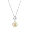 Sterling Silver Golden Shell Pearl and White Topaz Drop Pendant with 18" Chain