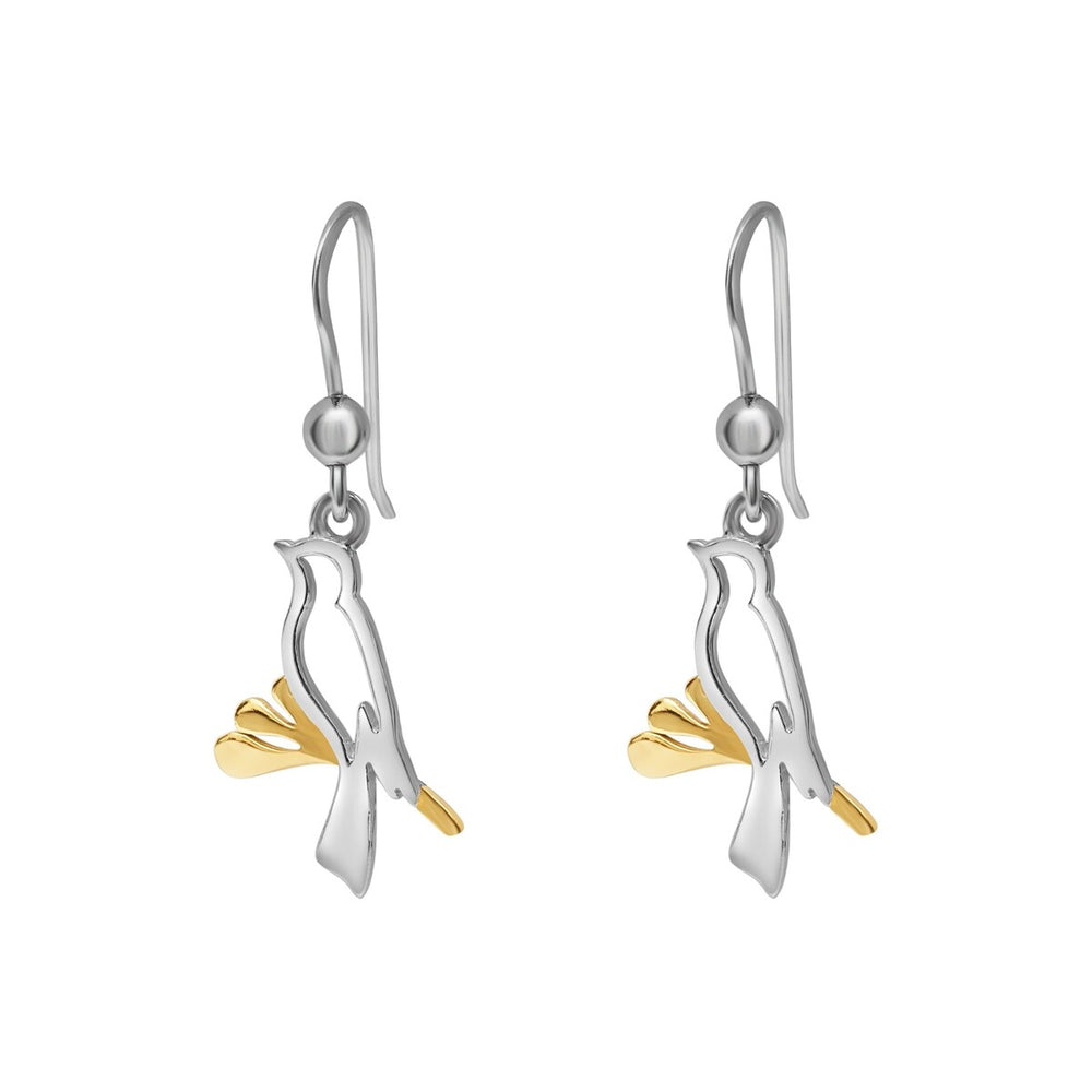 Sterling Silver Goldtone Bird On Branch Open Drop Earrings