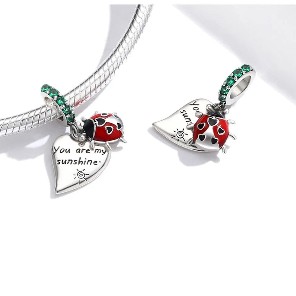 Sterling Silver Green CZ, Red Ladybug 