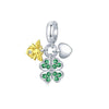 Sterling Silver Green Cubic Zirconia Clover Yellow Bee Dangling Charm