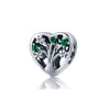 Sterling Silver Green Cubic Zirconia Heart And Tree Charm Bead