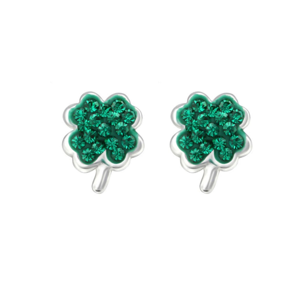 Sterling Silver Green Cubic Zirconia Shamrock Stud Earrings