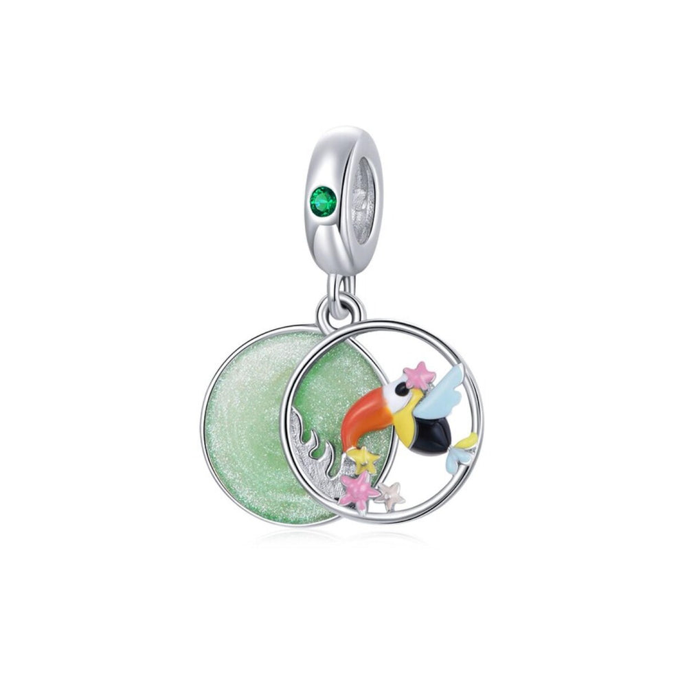 Sterling Silver Green Multi Colored Toucan Dangle Charm