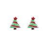 Sterling Silver Green Red Christmas Tree Stud Earrings