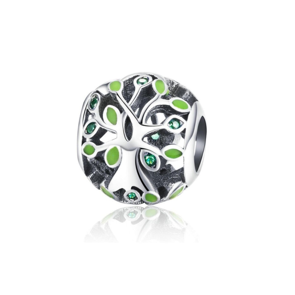 Sterling Silver Green Tree Charm Bead