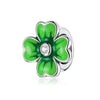 Sterling Silver Green & Dainty CZ Clover Bracelet Charm