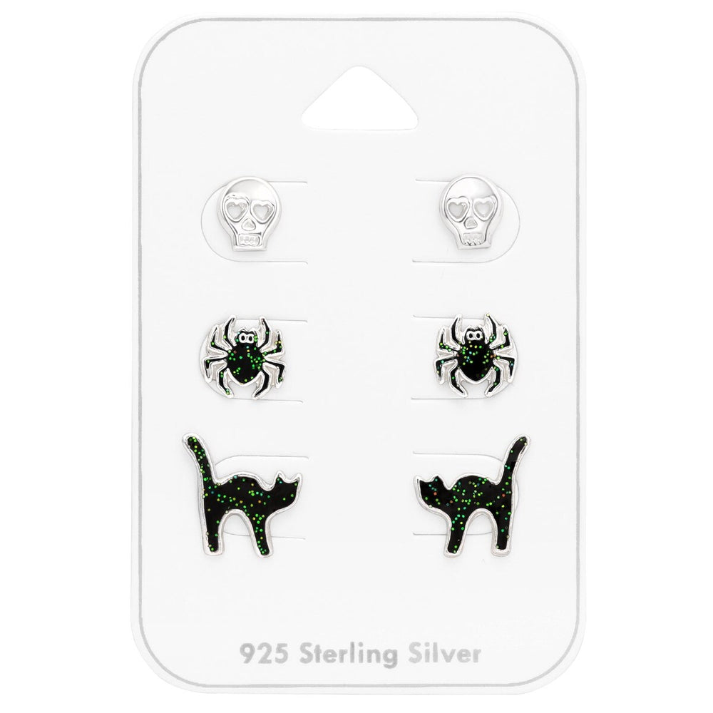 Sterling Silver Halloween Set Of 3 Stud Earrings