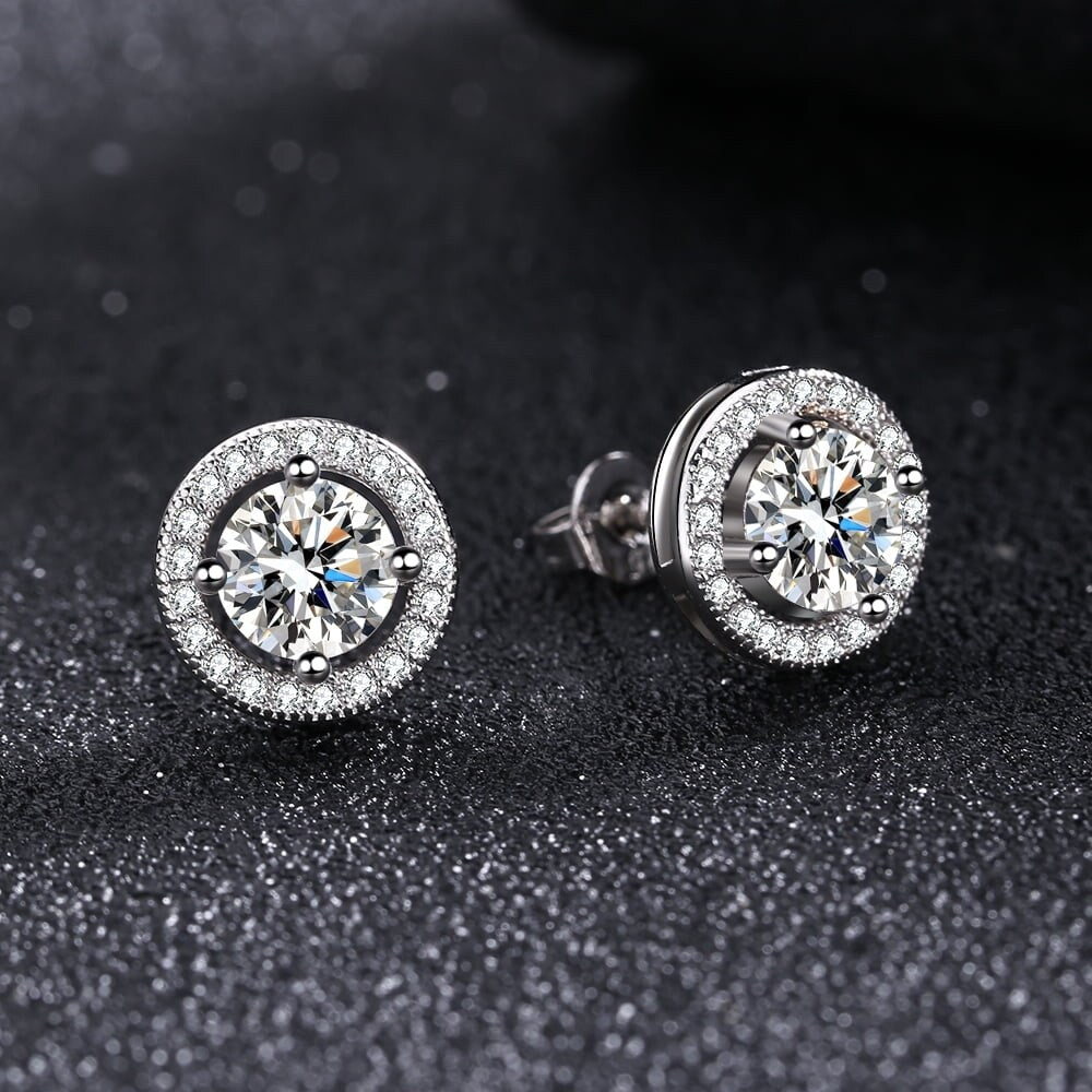 Sterling Silver Halo Stud with A Round Crystal at The Center from Swarovski