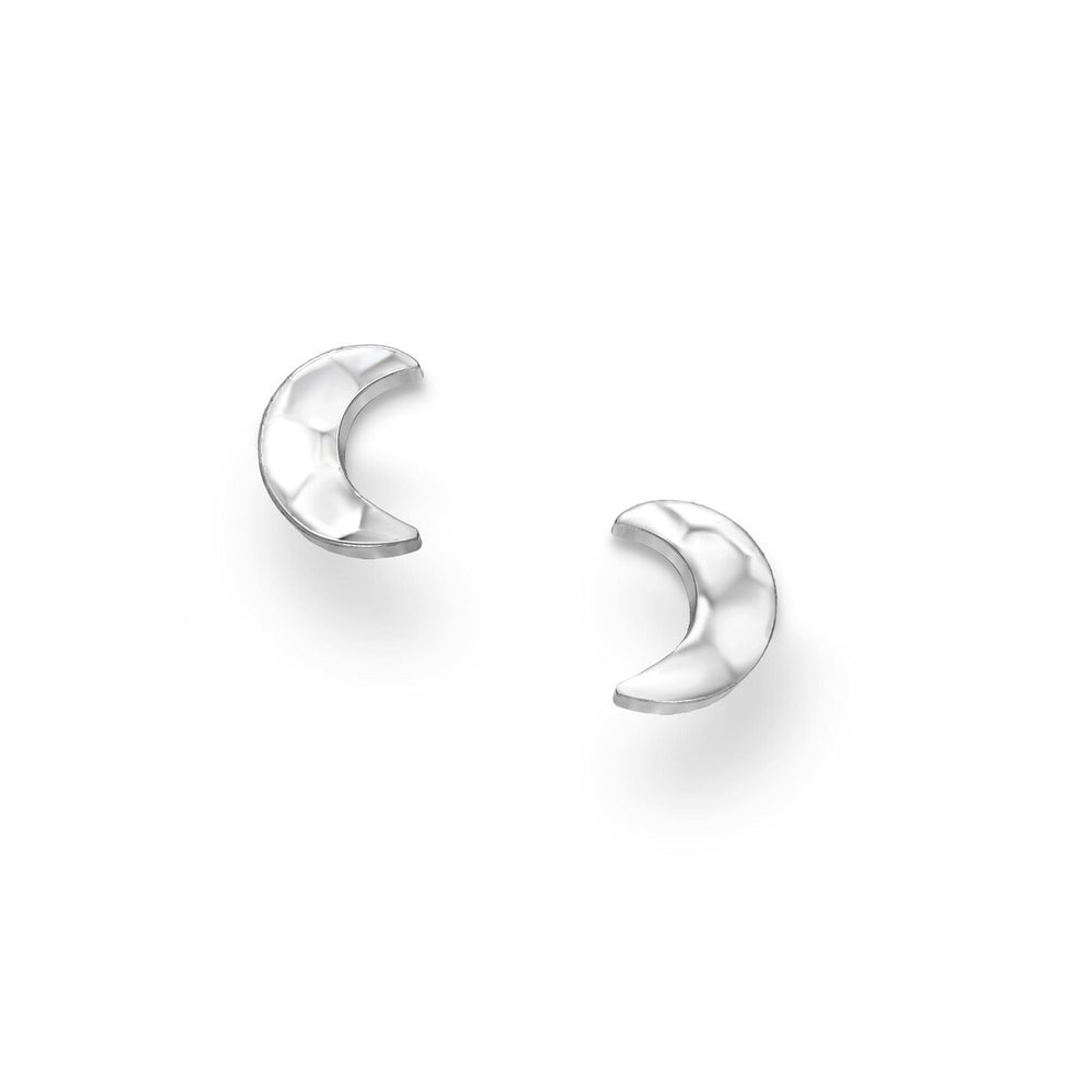 Sterling Silver Hammered Half Moon Stud Earrings