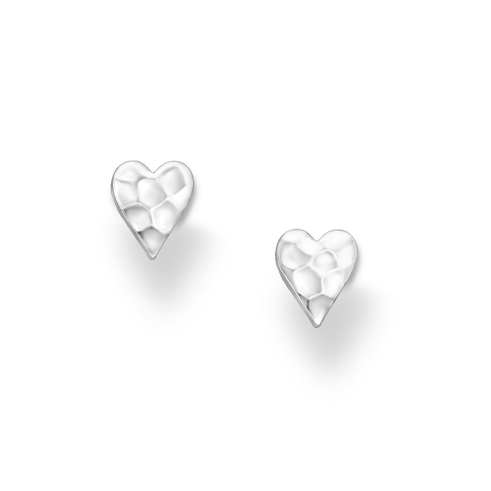 Sterling Silver Hammered Heart Stud Earrings