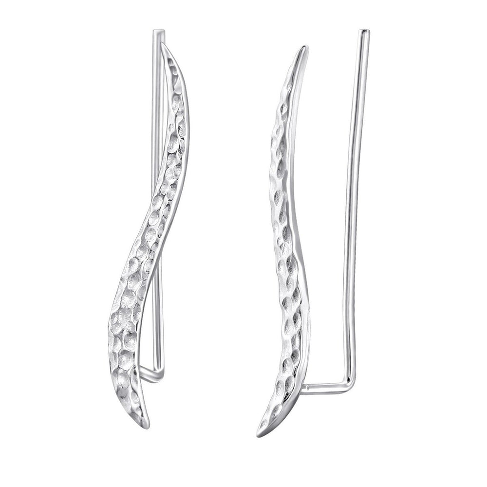 Sterling Silver Hammered Wave Ear Climbers