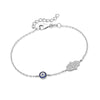 Sterling Silver Hamsa and Evil Eye Bracelet in Sapphire Blue and Clear CZ - Multi