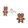 Sterling Silver Happy Gingerbread Man with CZ Dainty Stud Earrings