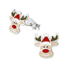 Sterling Silver Happy Reindeer in Santa Hat Dainty Stud Earrings