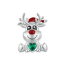 Sterling Silver Happy Reindeer with Green CZ Heart Charm