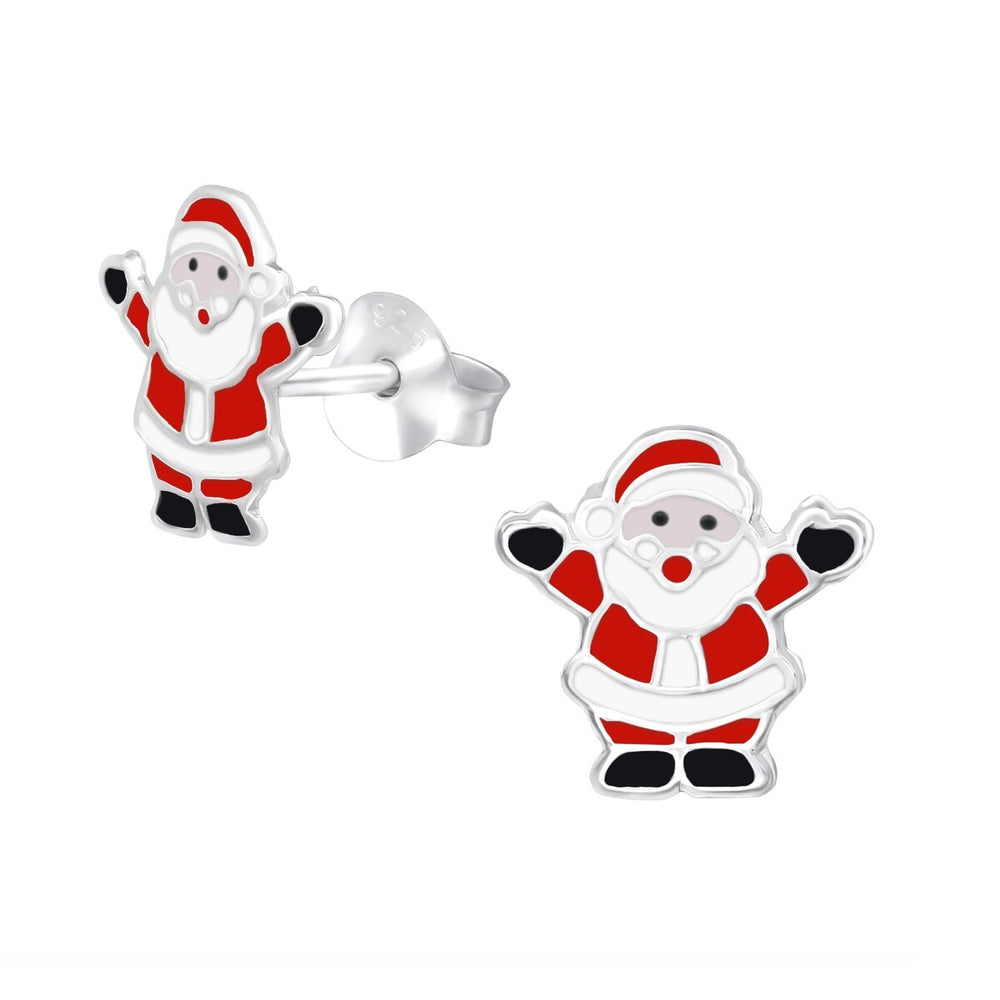 Sterling Silver Happy Santa Stud Earrings