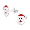 Sterling Silver Happy Santa with CZ Dainty Stud Earrings