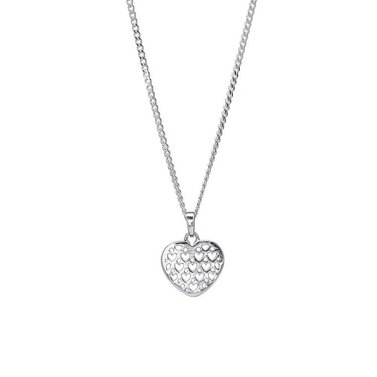 Sterling Silver Heart Cutout Pendant Necklace - White