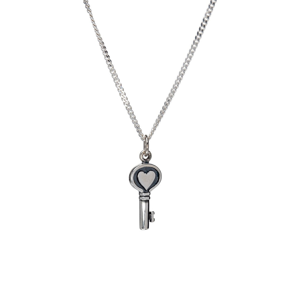 Sterling Silver Heart Key Pendant Necklace - White