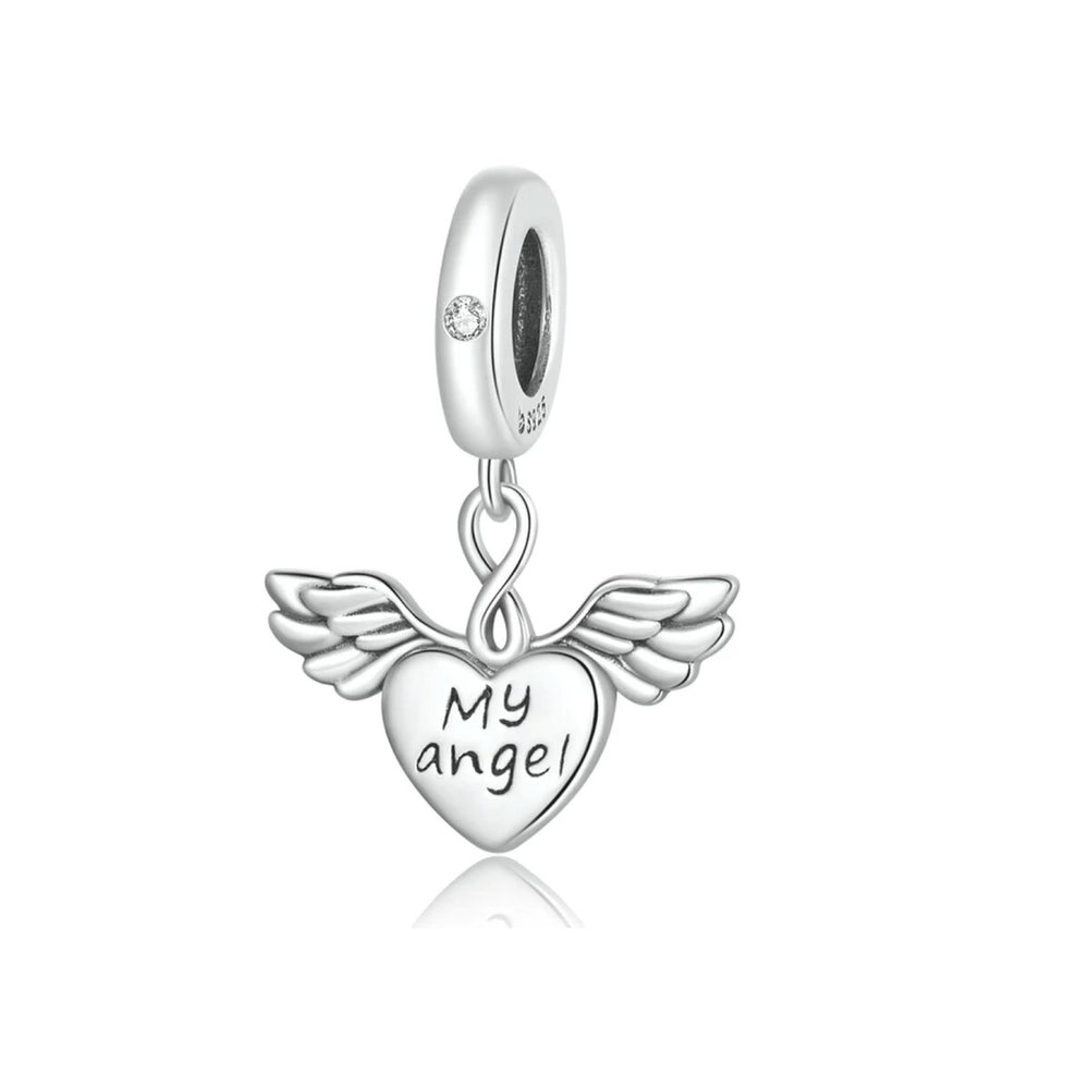 Sterling Silver Heart My Angel With Wings Hanging Charm