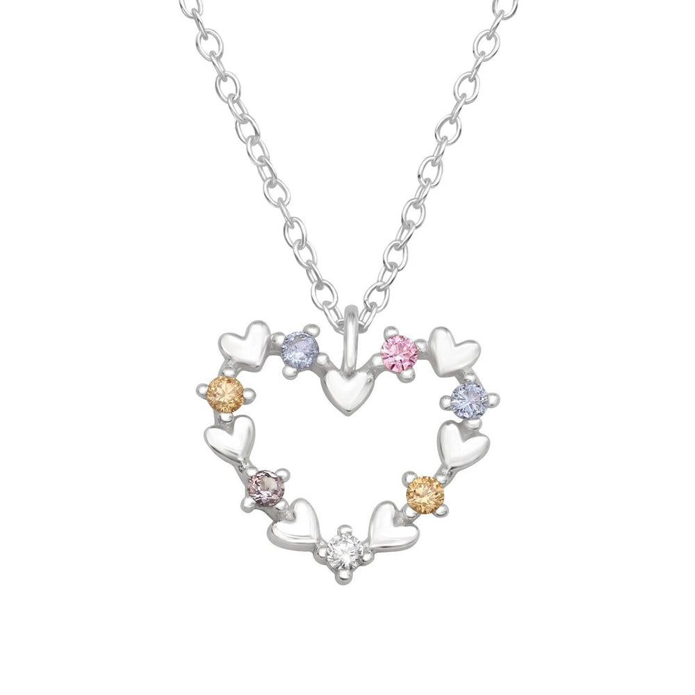 Sterling Silver Heart Pendant Necklace with Cubic Zirconia - White