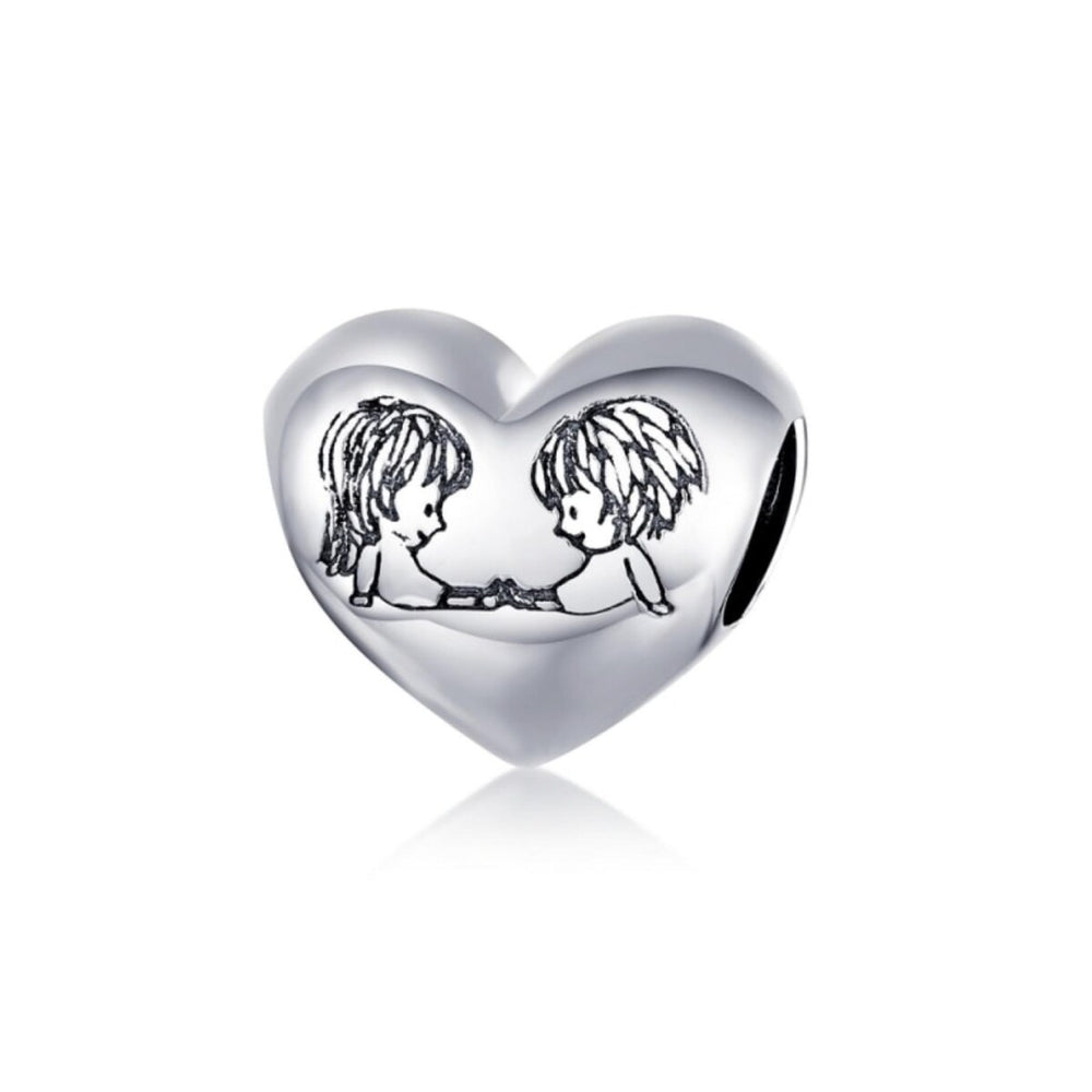 Sterling Silver Heart Siblings Charm