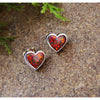 Sterling Silver Heart Stud Earring Lab Created Red Opal