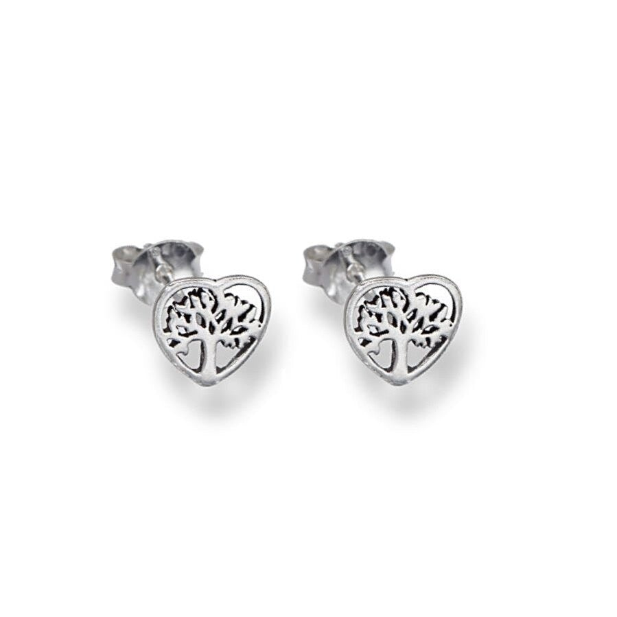 Sterling Silver Heart Tree Stud Earrings