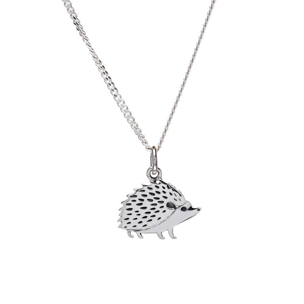 Sterling Silver Hedgehog Pendant Necklace - White