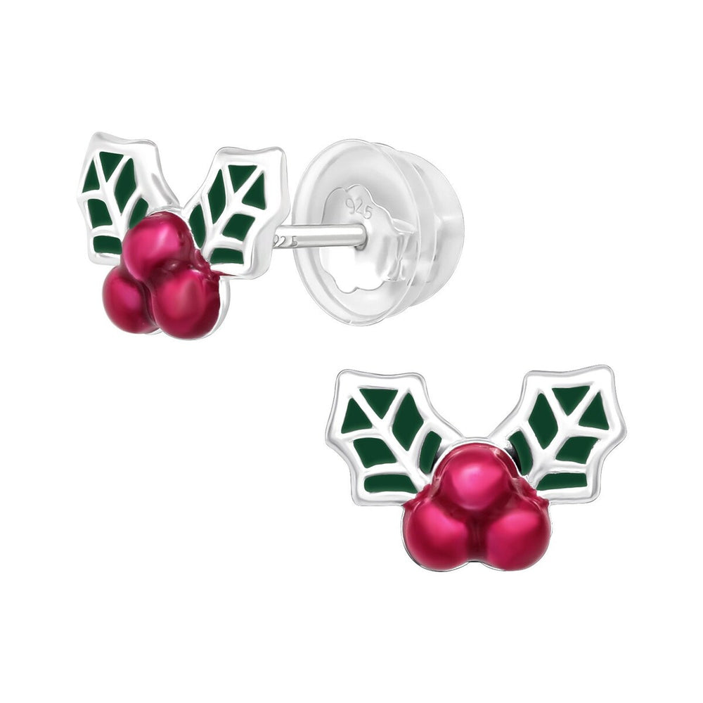 Sterling Silver Holly Berry Dainty Stud Earrings