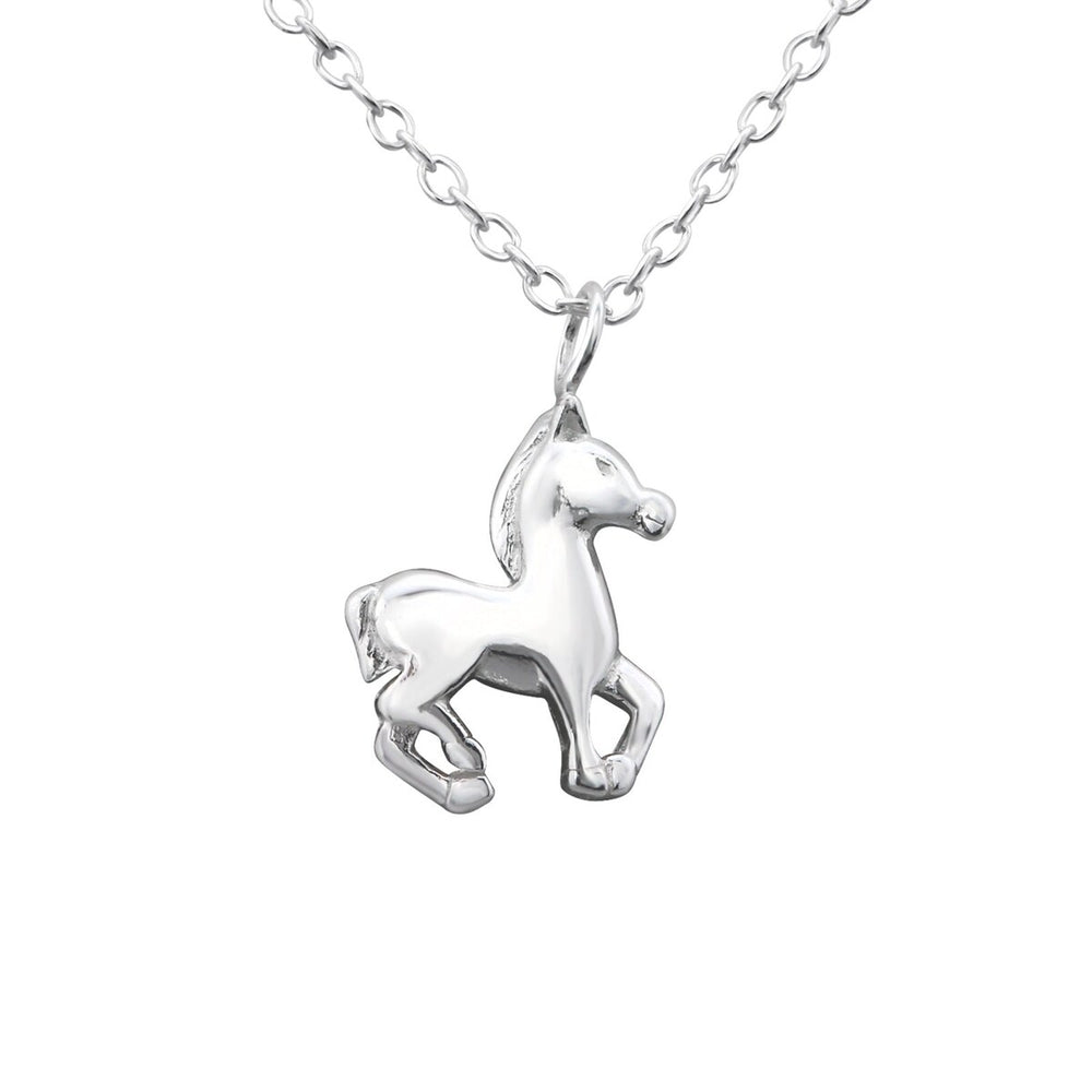 Sterling Silver Horse Pendant Necklace - White