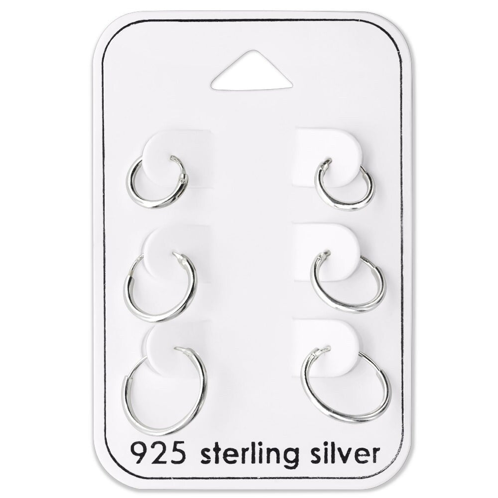 Sterling Silver Huggie Hoop Set Of 3 Earrings