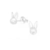 Sterling Silver Imitation Pearl Bunny Stud Earrings (122320-20)