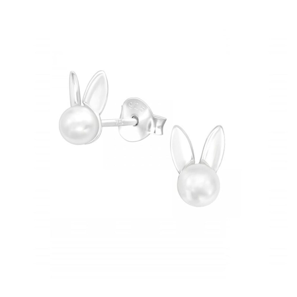 Sterling Silver Imitation Pearl Bunny Stud Earrings (122320-20)