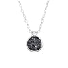 Sterling Silver Jet Druzy and CZ Dainty Timeless Necklace - White