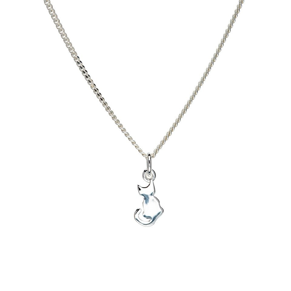 Sterling Silver Kitten Pendant Necklace - White