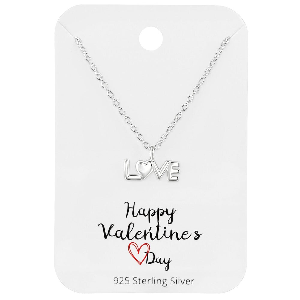 Sterling Silver LOVE with Heart Pendant Necklace - White