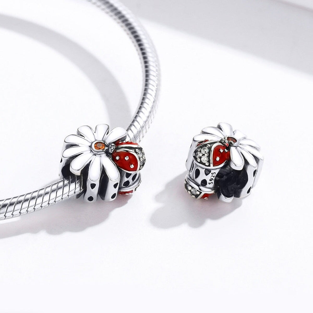 Sterling Silver Ladybug & Daisy Charm