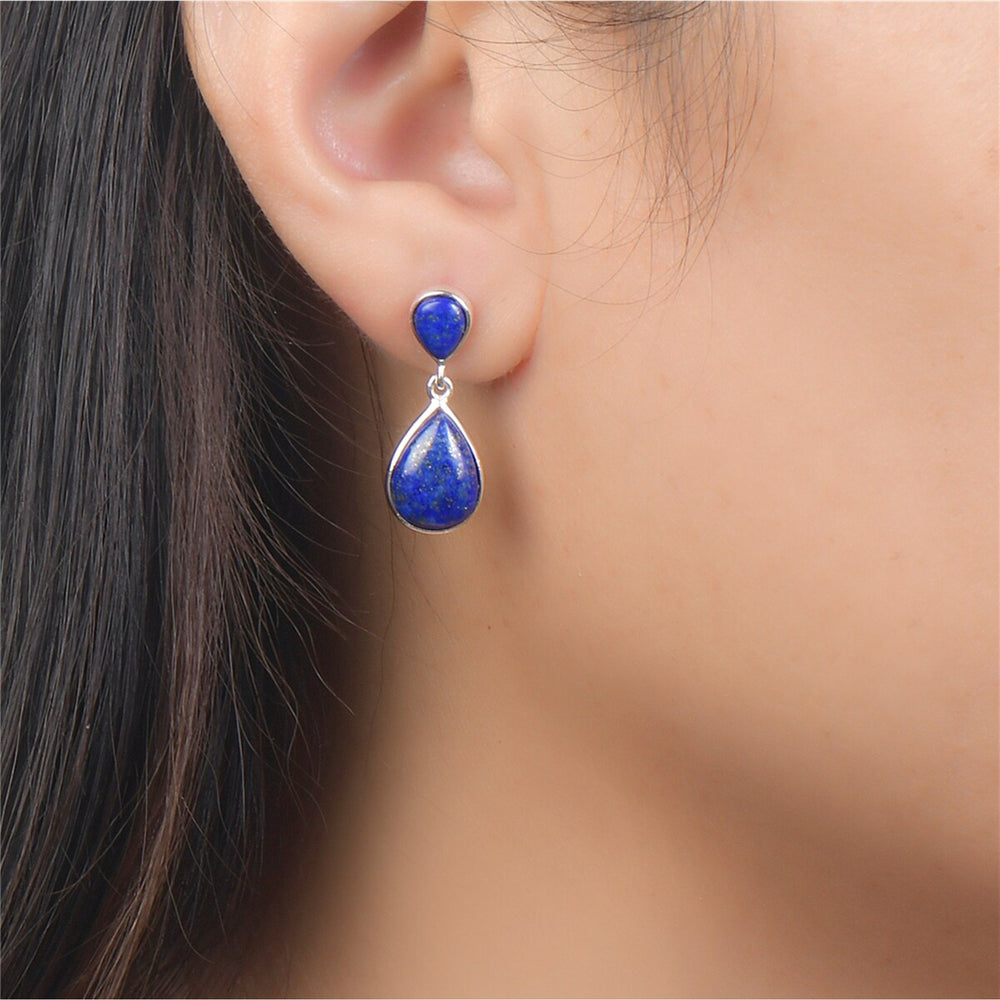 Sterling Silver Lapis Lazuli Tear Drop top and Drop Dangle Earring