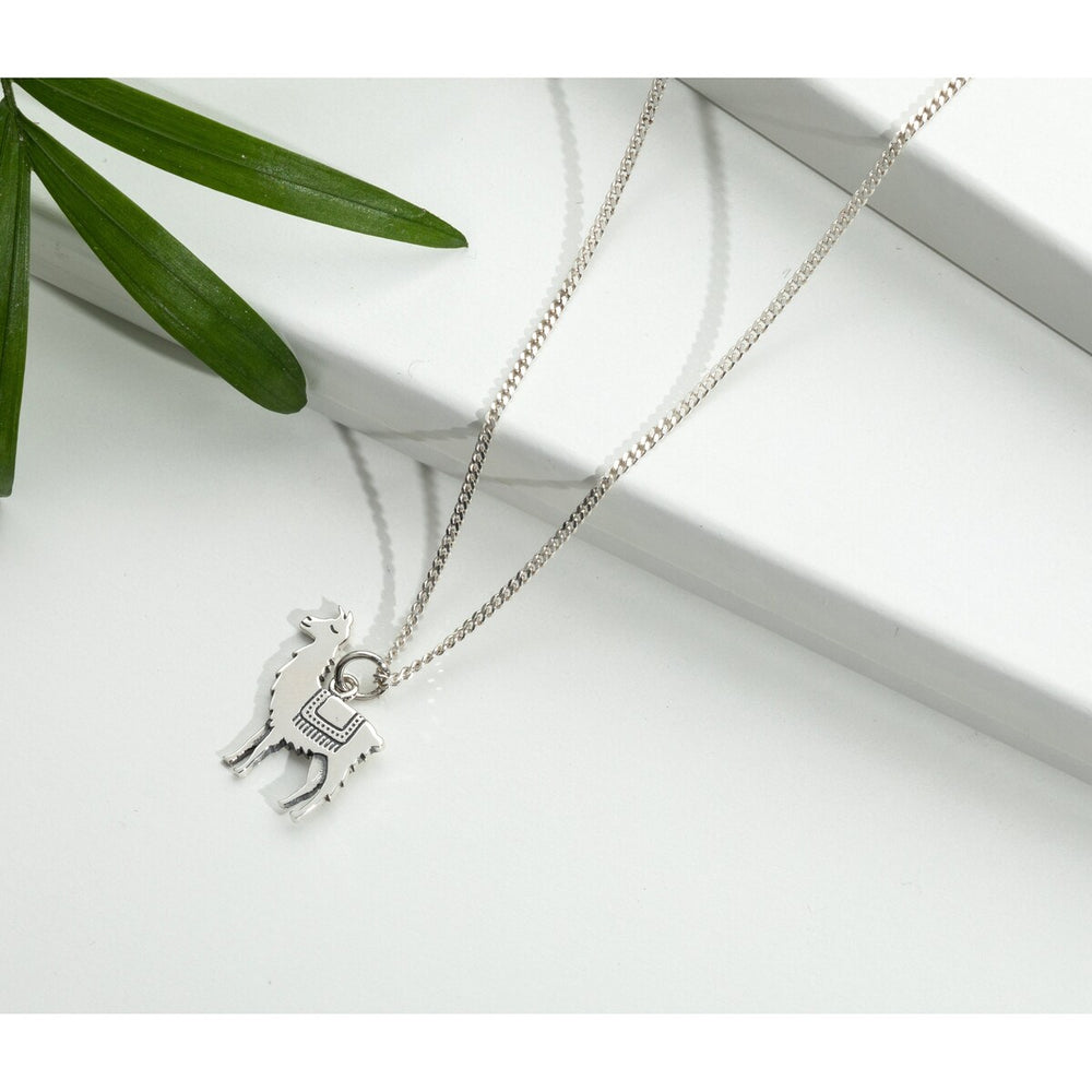 Sterling Silver Llama Pendant Necklace - White