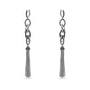 Sterling Silver Long Linear Tassel Party Earring Black CZ 2 Tones