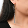 Sterling Silver Long Linear Tassel Party Earring Black CZ 2 Tones