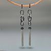 Sterling Silver Long Linear Tassel Party Earring Black CZ 2 Tones