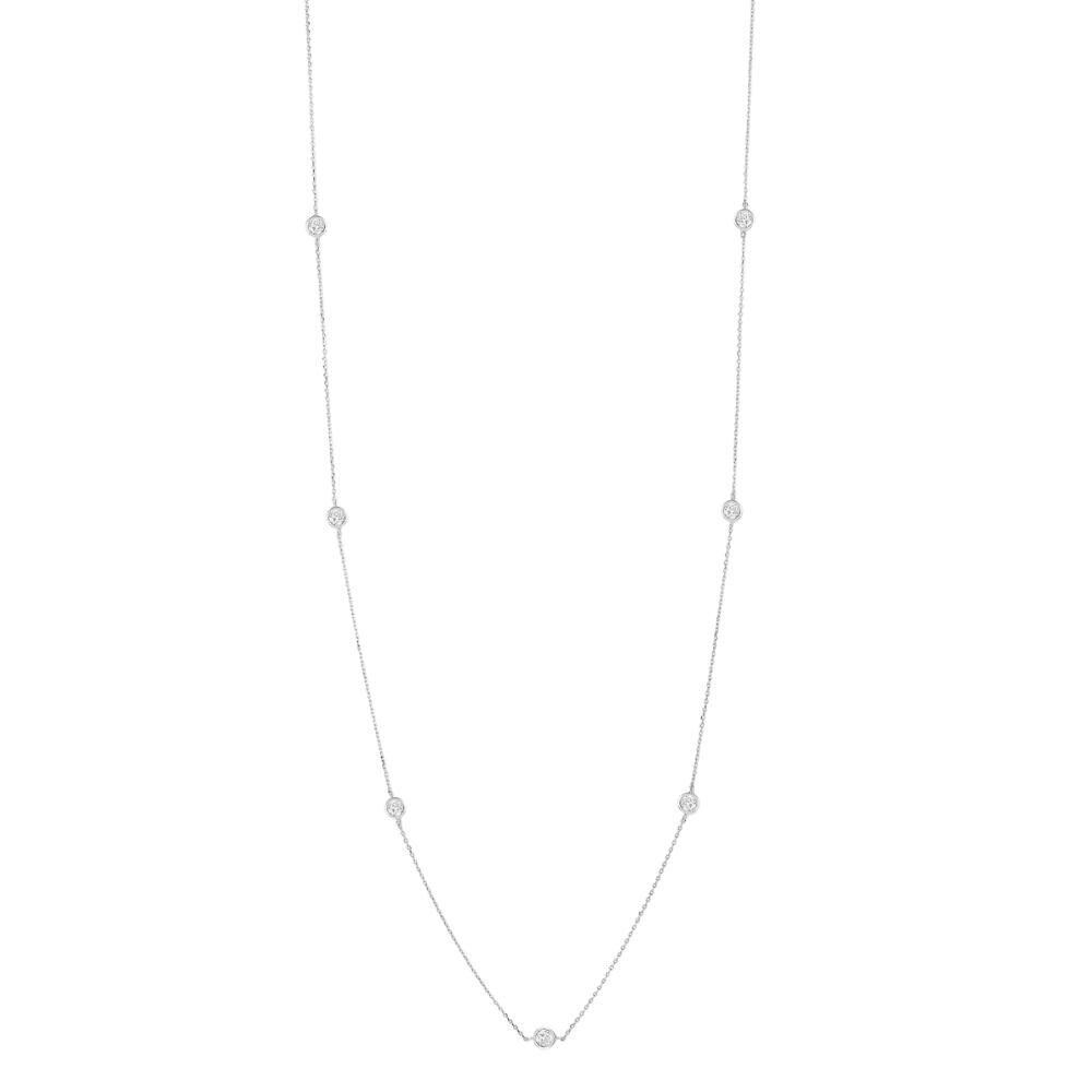 Sterling Silver Long Station Chain Clear CZ Necklace - White