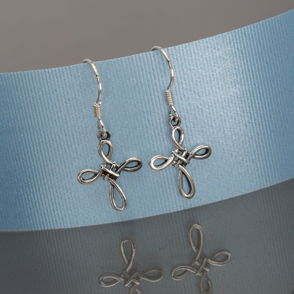 Sterling Silver Looped Cross Drop Earrings