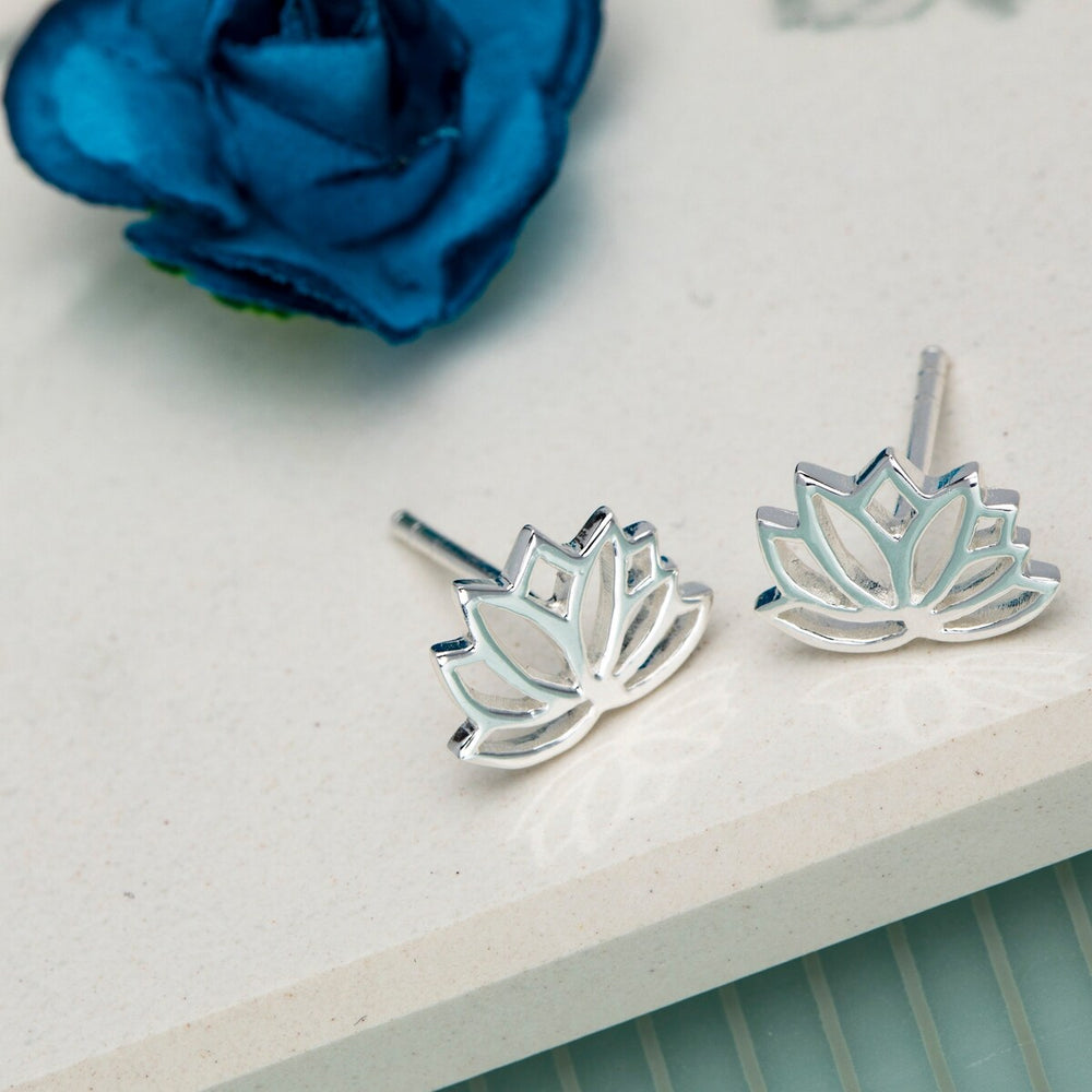 Sterling Silver Lotus Flower Stud Earrings