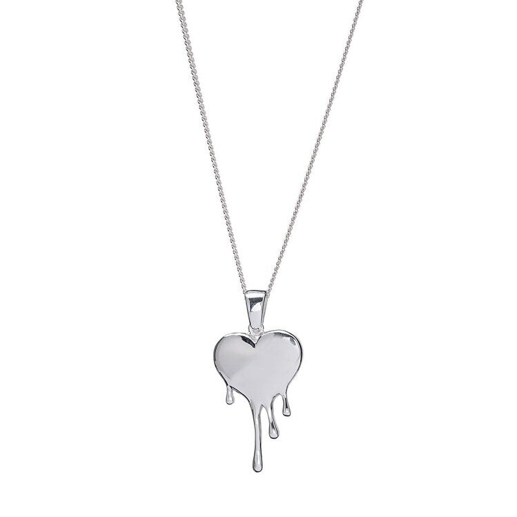 Sterling Silver Melting Heart Pendant Necklace - White